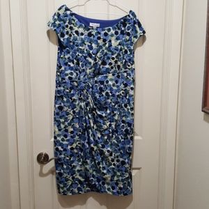 Dressbarn faux wrap blue abstract dot dress 18W